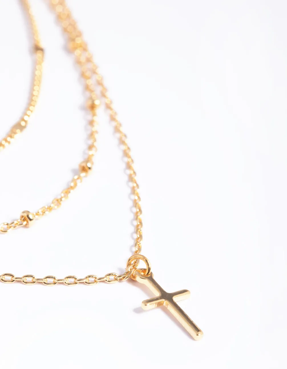 Gold Plated Brass Layered Cross Necklace