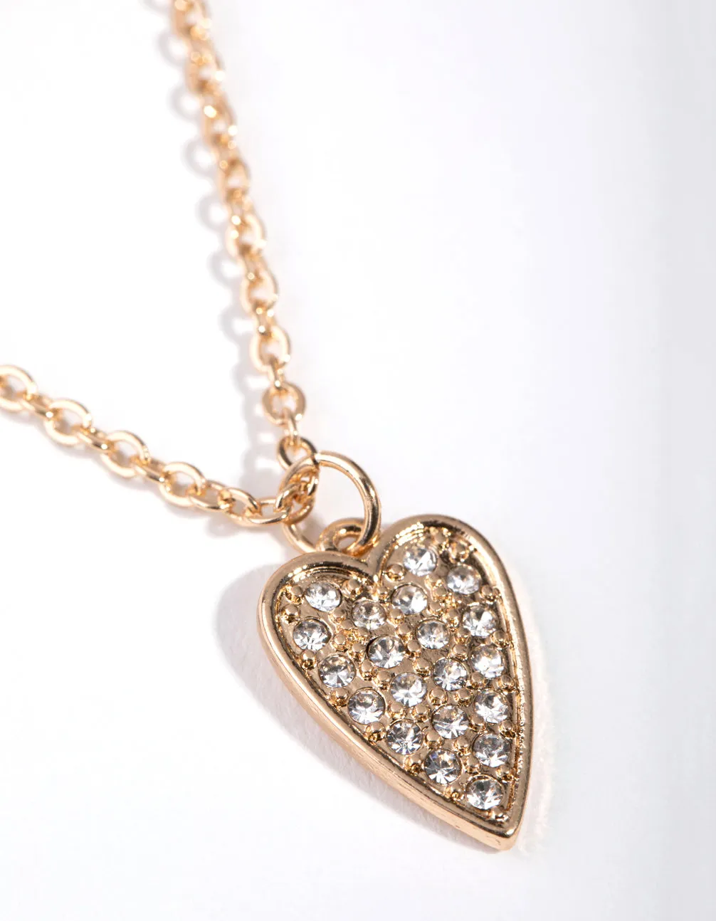 Gold Short Diamante Heart 3-Row Necklace