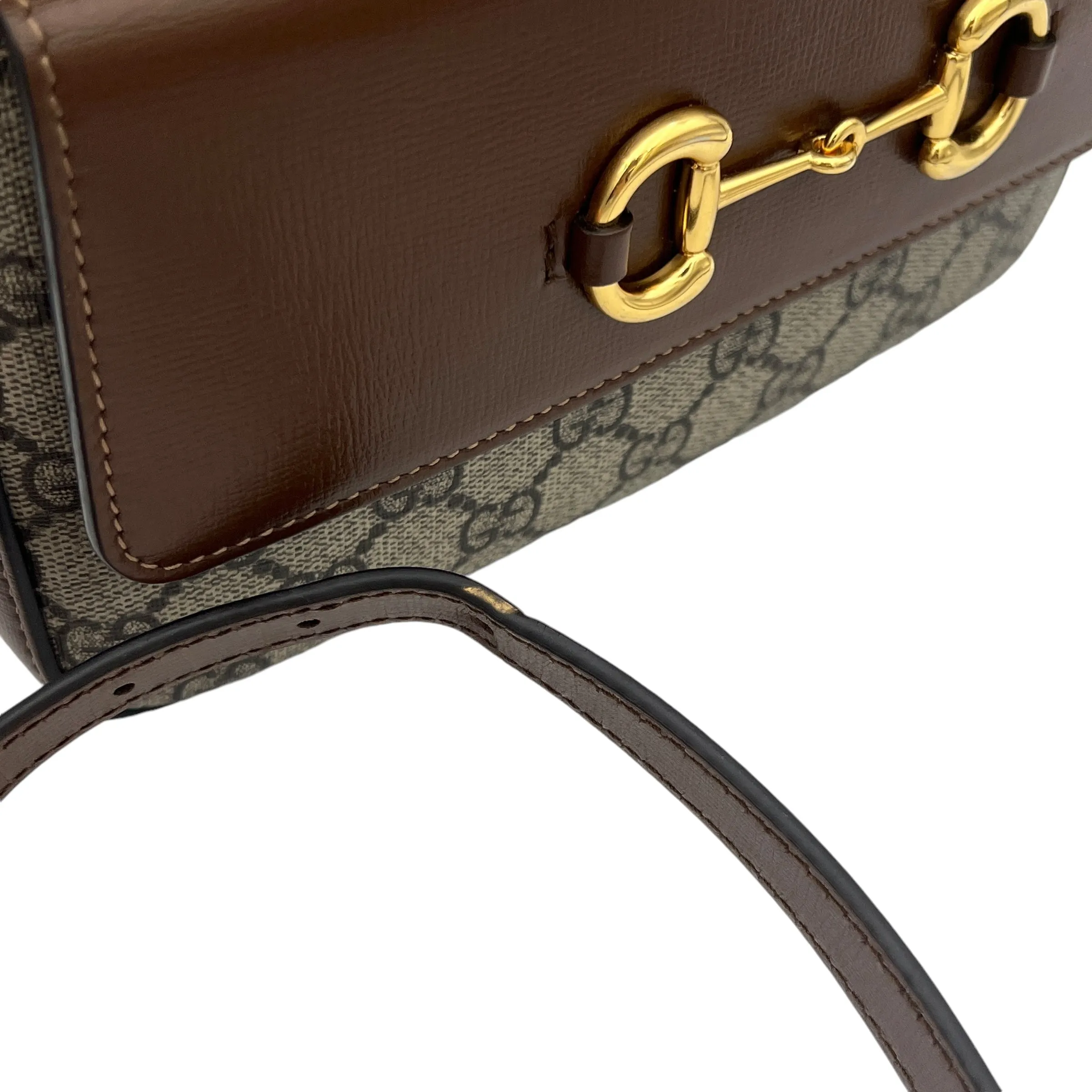 Horsebit 1955 Crossbody Bag Brown in Coated Canvas, Gold hardware