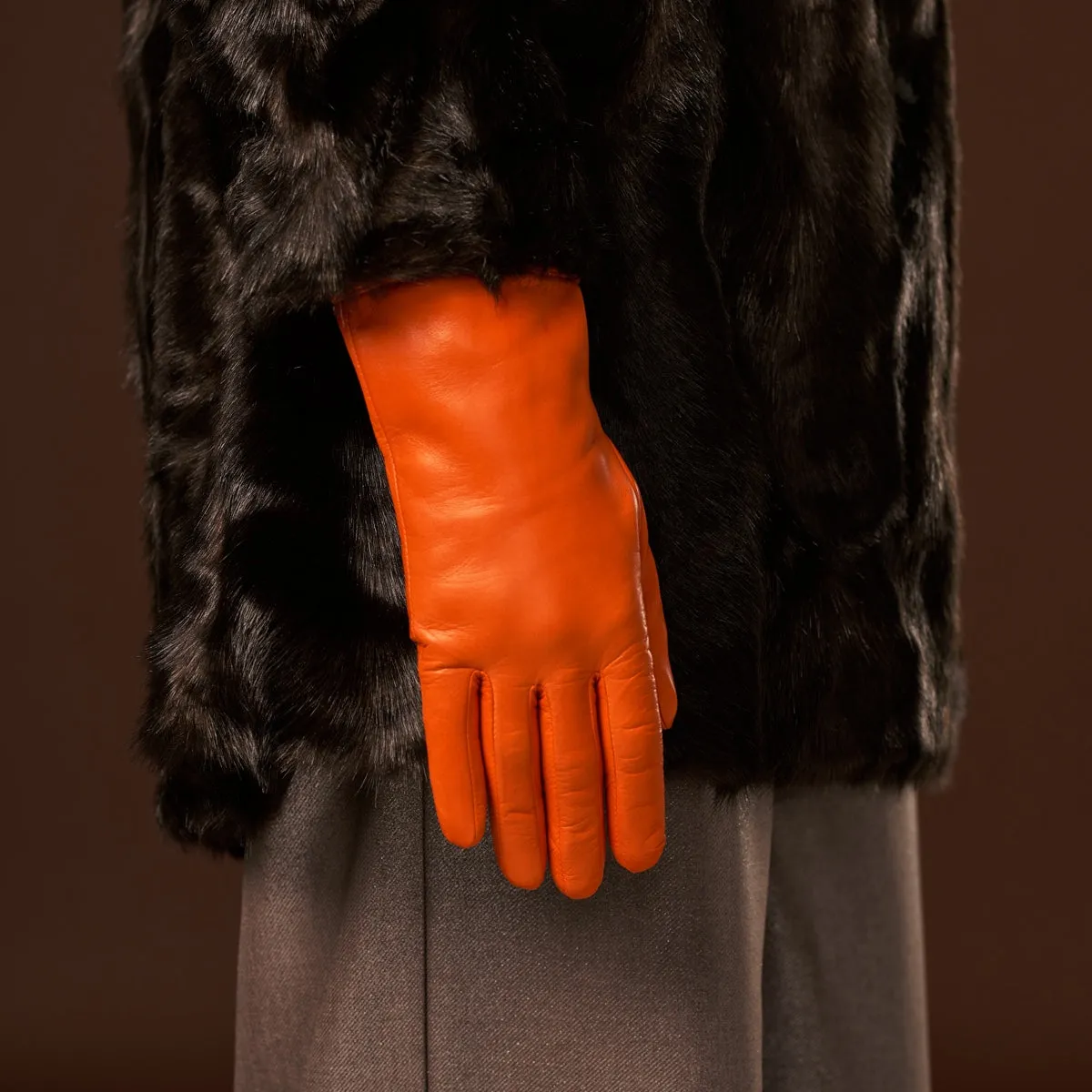 Isabella (orange) - Italian lambskin leather gloves with luxurious cashmere lining