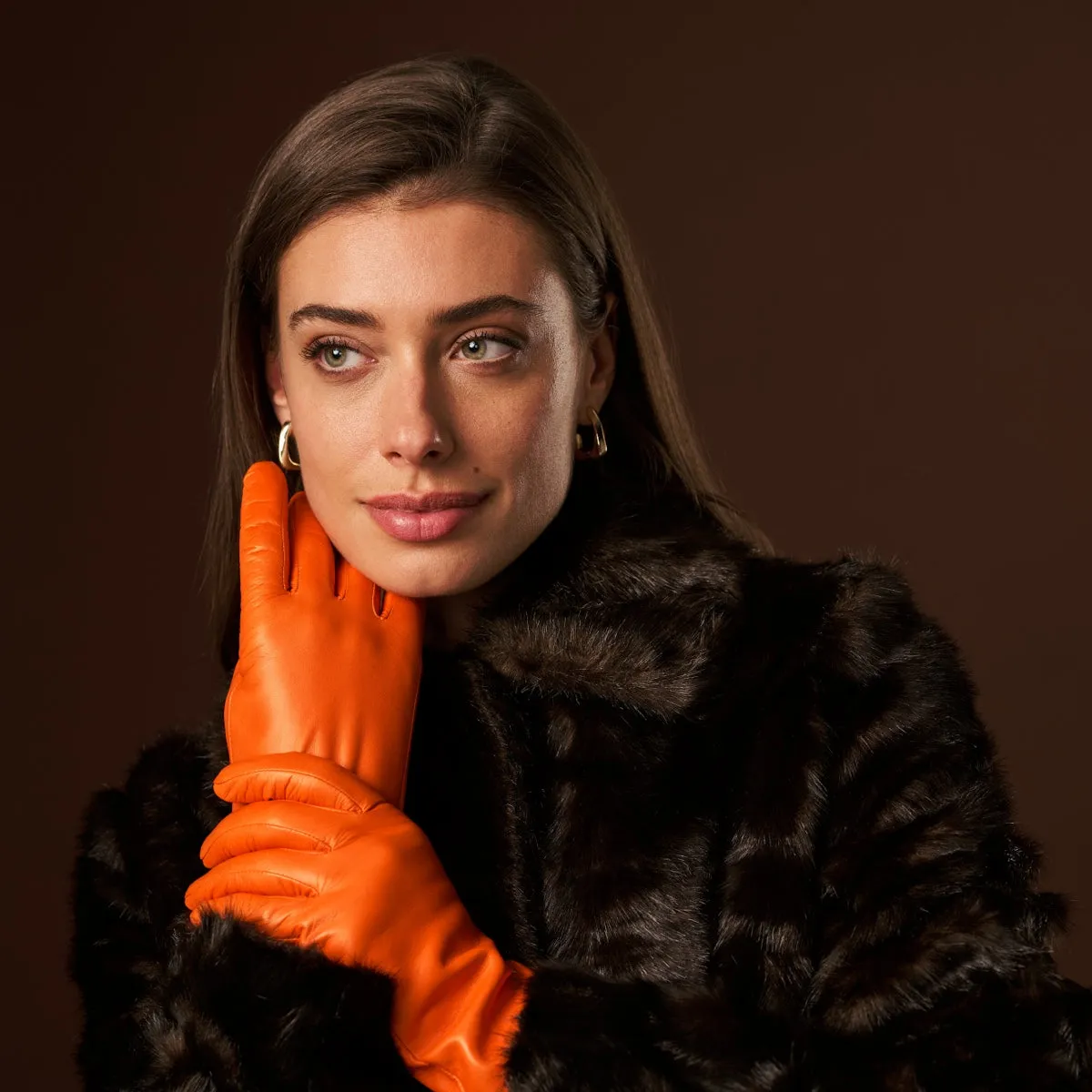 Isabella (orange) - Italian lambskin leather gloves with luxurious cashmere lining