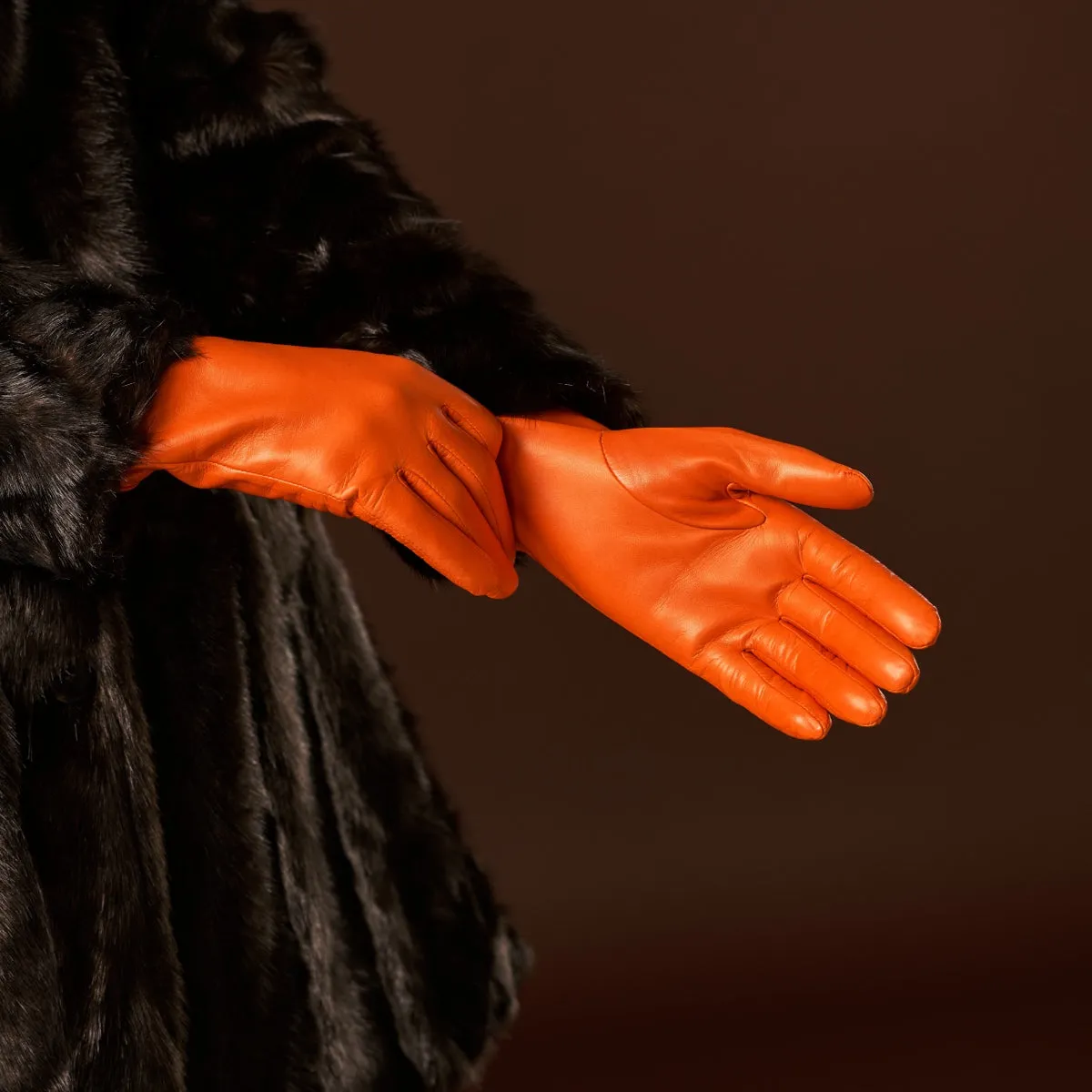 Isabella (orange) - Italian lambskin leather gloves with luxurious cashmere lining