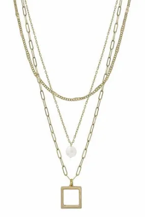 JEWELRY- NECKLACE- LAYERED CHAIN & PEARL