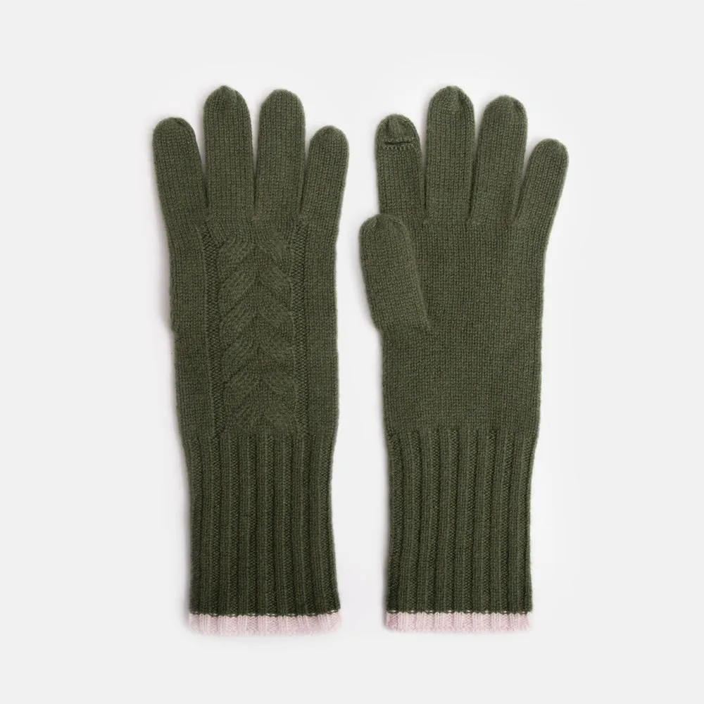 Khaki Cashmere Cable Knit Gloves