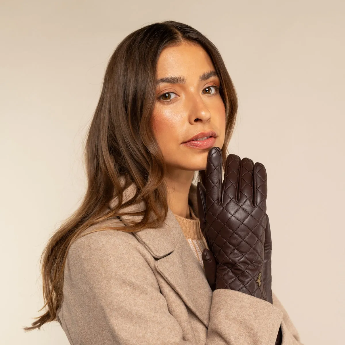 Kira (brown) - sheepskin leather gloves with wool/cashmere lining & touchscreen feature