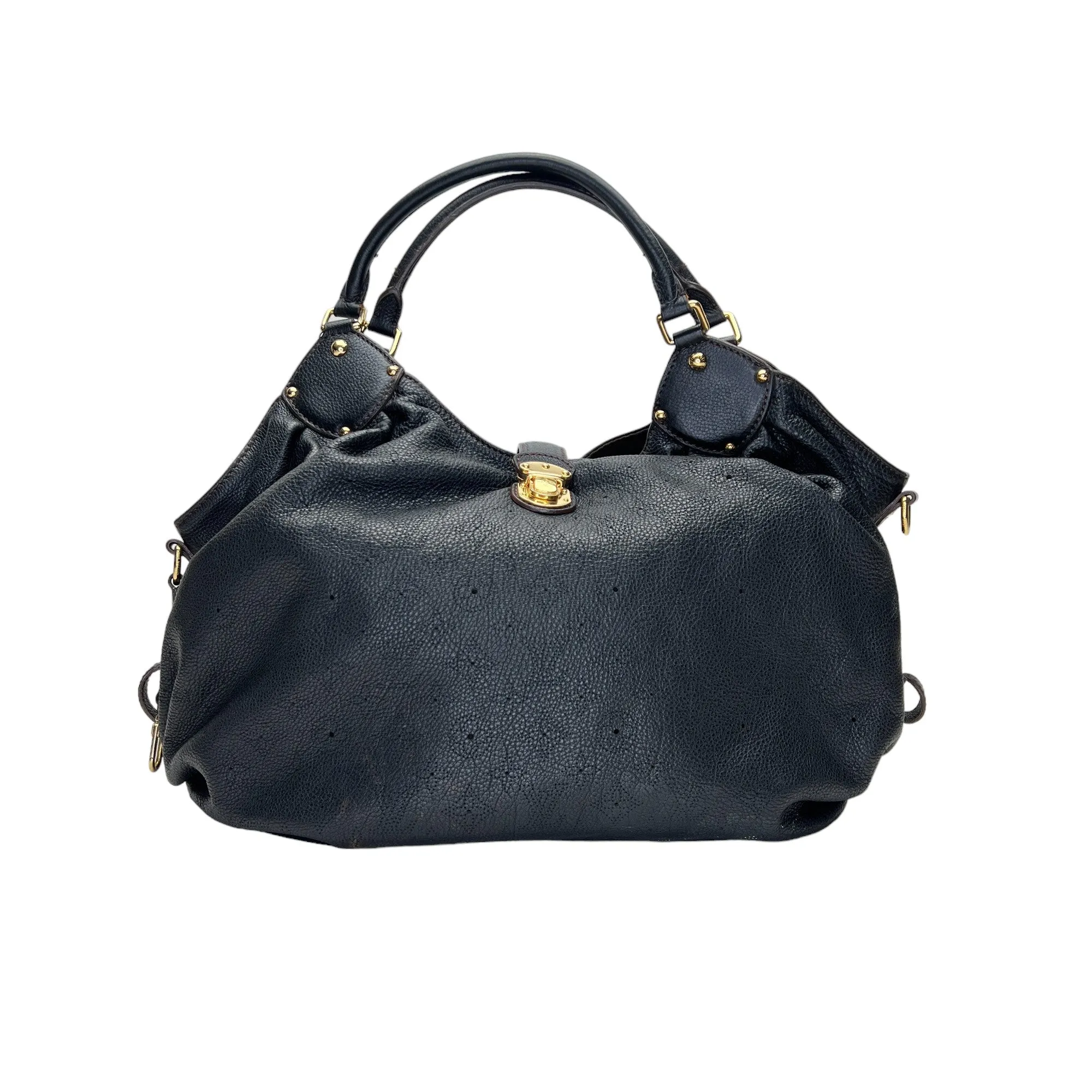 Mahina Hobo XL Black Shoulder Bag in Calfskin, Gold hardware