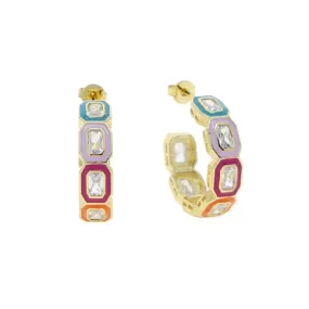 MCLuxe - Plated White CZ With Multicolour Enamel Plated Hoop Earrings