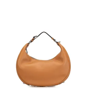 Medium Leather Hobo Bag with Gold-Tone Hardware and Top Zip Closure