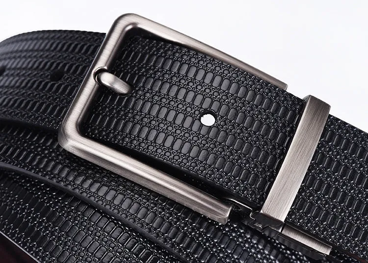 Men's Genuine Leather Rice Grain Embossed Belt