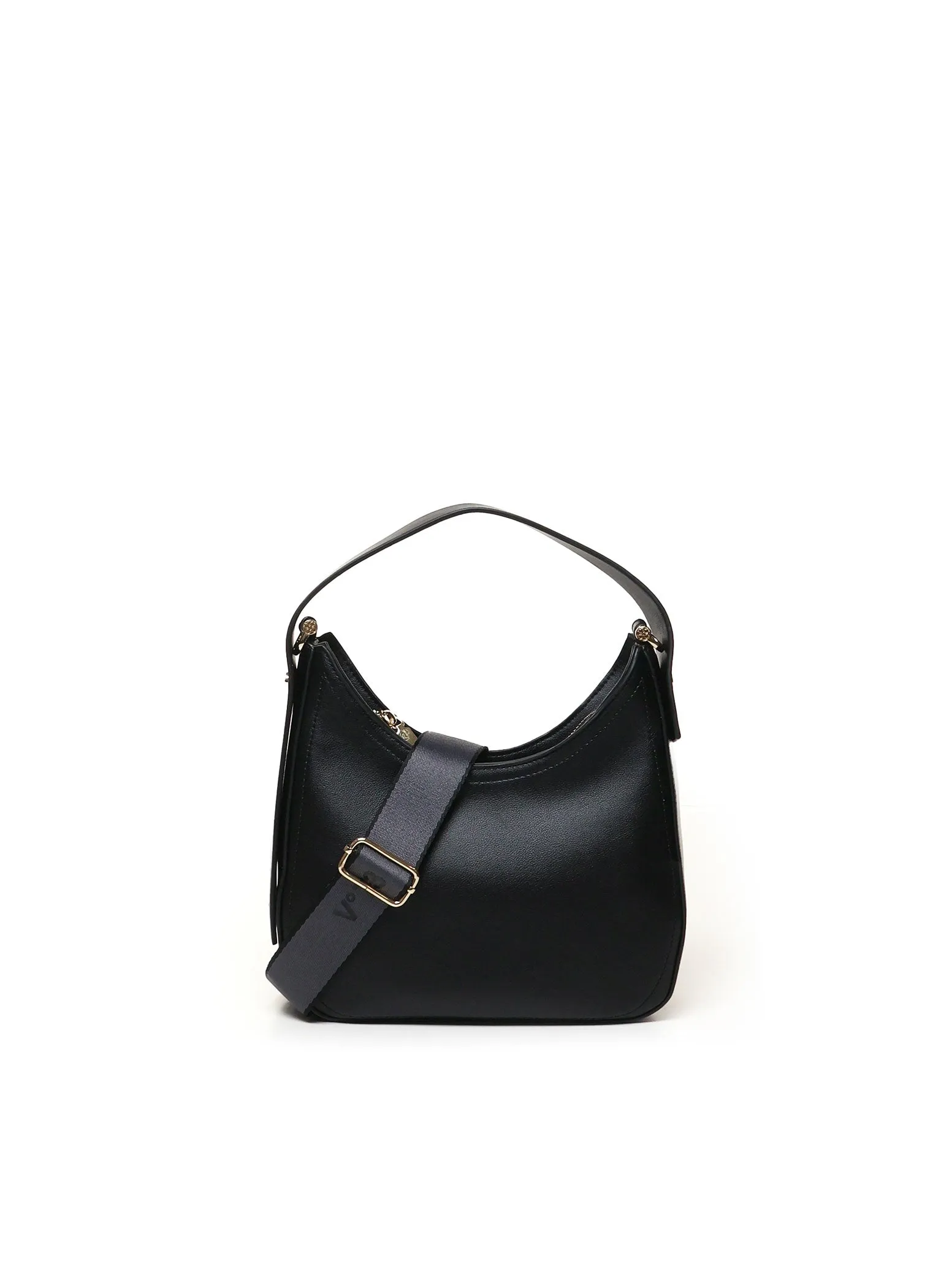 Micrograin Black Hobo Bag with Gold Accents