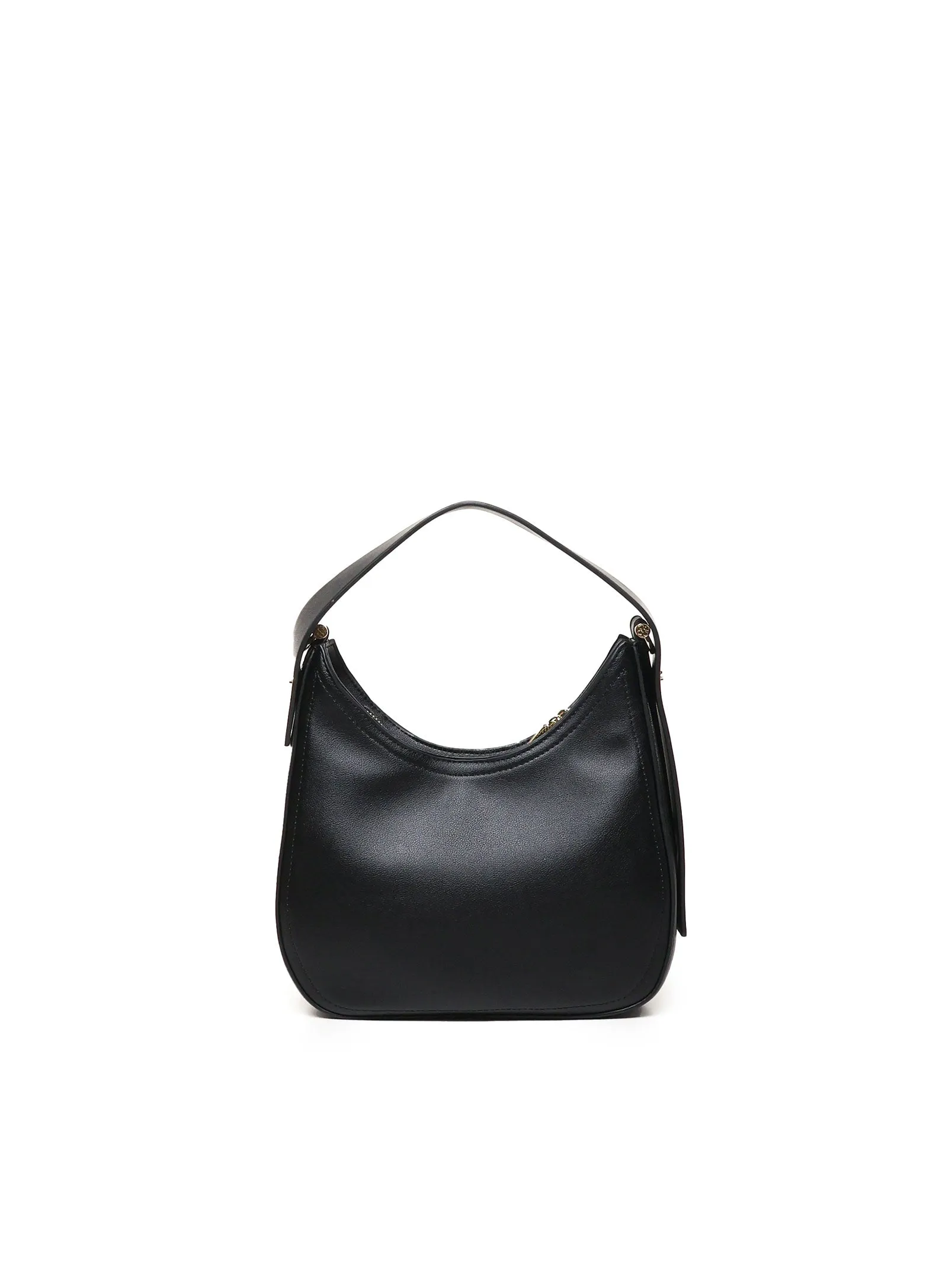 Micrograin Black Hobo Bag with Gold Accents