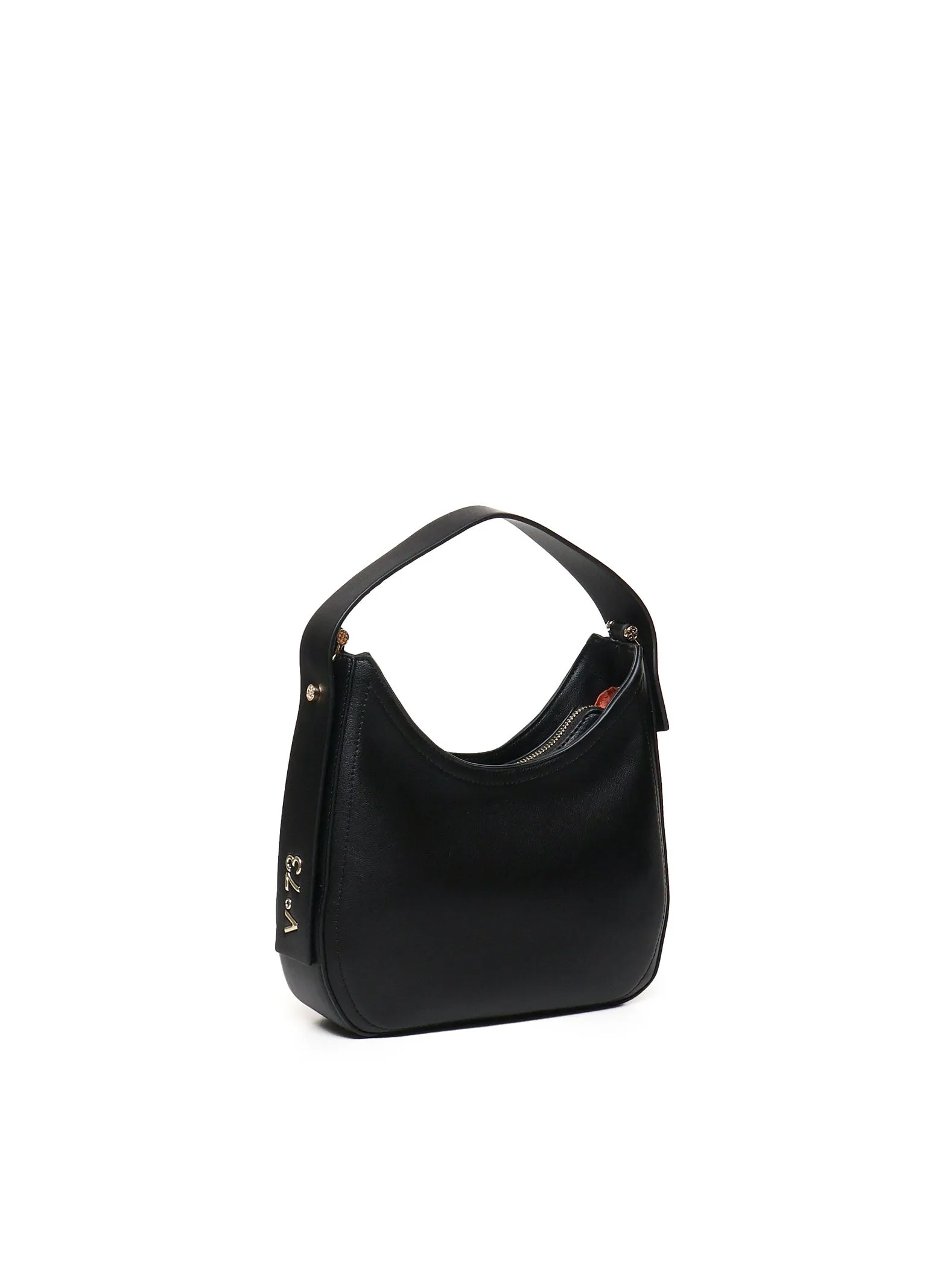 Micrograin Black Hobo Bag with Gold Accents