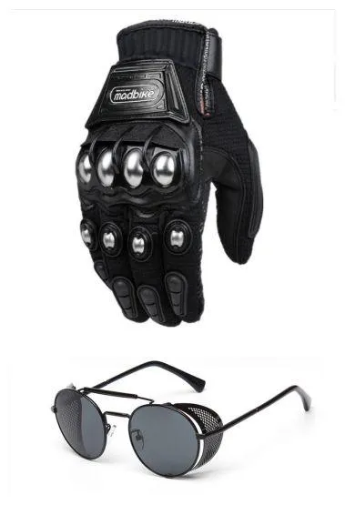 Motorcycle Gloves and Glasses Set