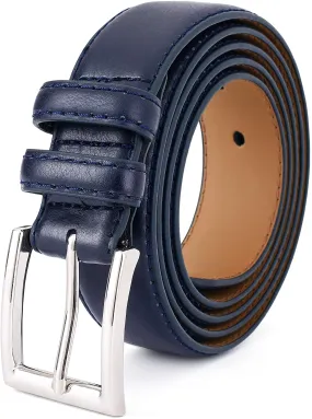 Premium Classic Leather Dress Belt | Double Stitched Loops Thick Tall Belts | Basic Belt Dark Satin Solid Belt Prong Buckle