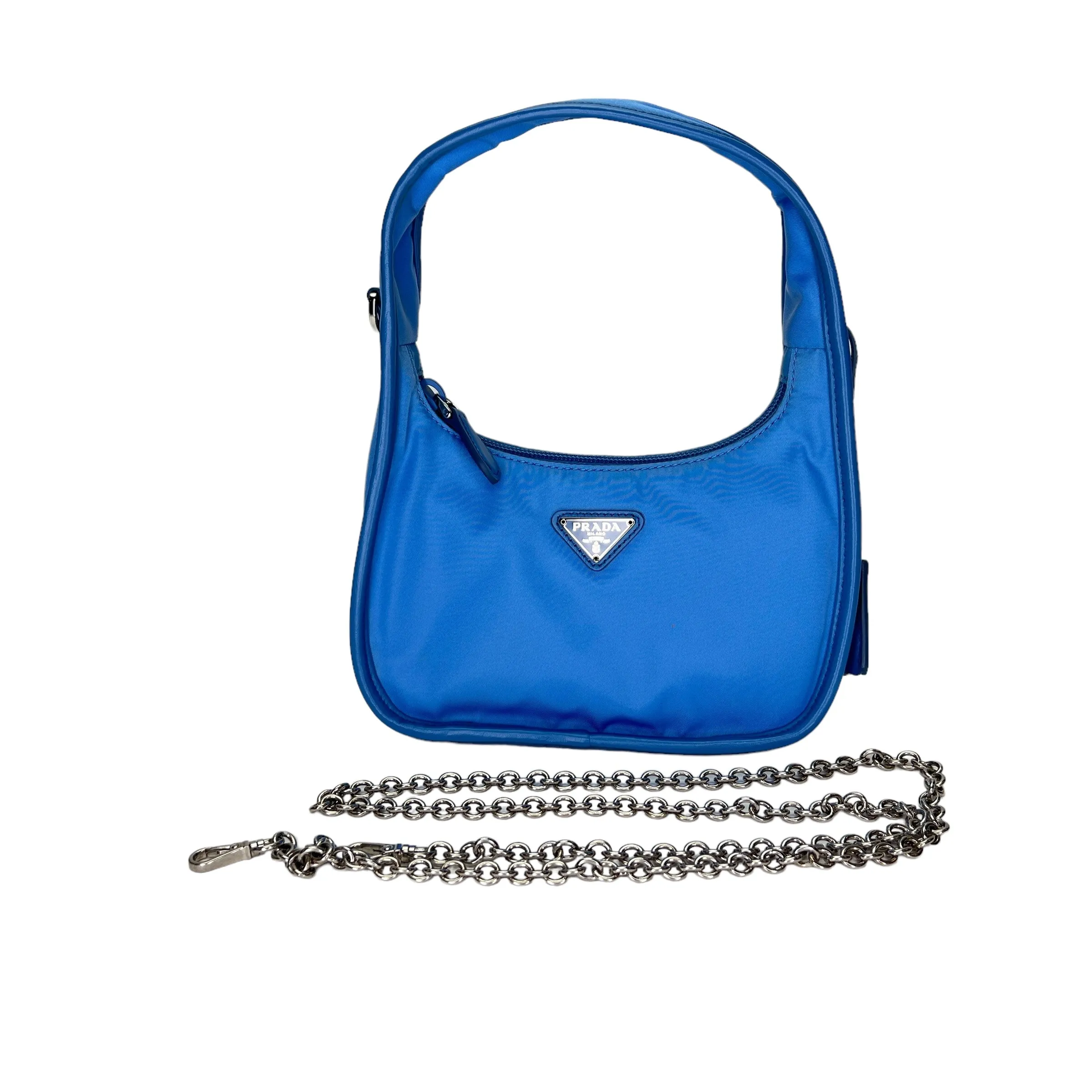 Re-Edition Blue Crossbody Bag in Re-Nylon, Silver hardware