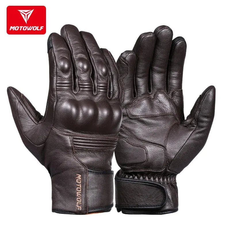 Real Leather Motorcycle Gloves Waterproof Windproof Winter Warm Summer Breathable Touch Operate Guantes Moto Fist Palm Protect