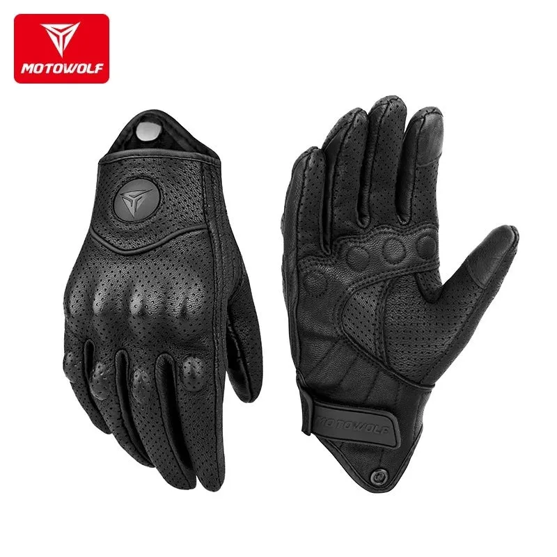 Real Leather Motorcycle Gloves Waterproof Windproof Winter Warm Summer Breathable Touch Operate Guantes Moto Fist Palm Protect