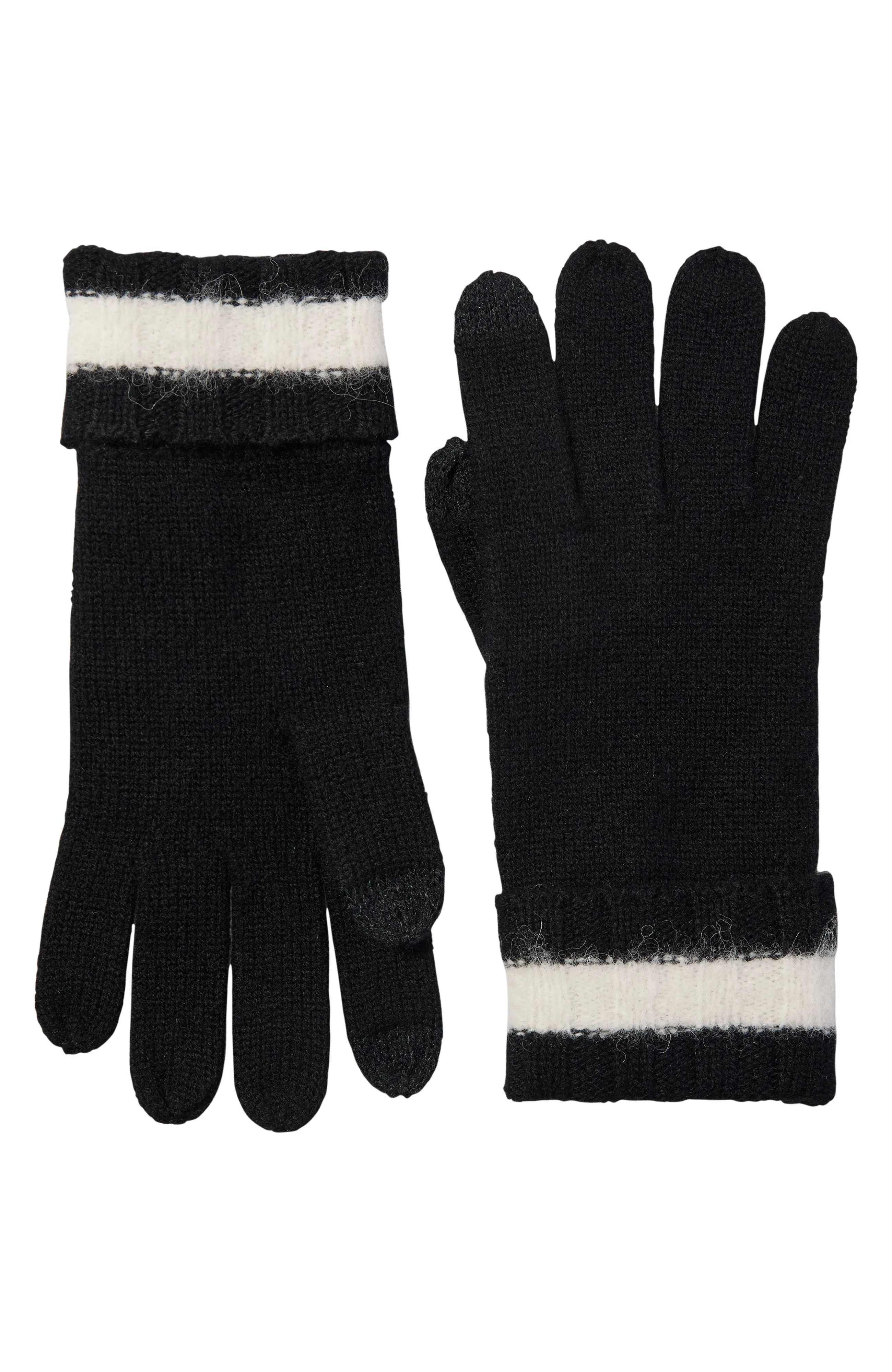 RIB CUFF CASHMERE GLOVES WITH FUZZY STRIPE