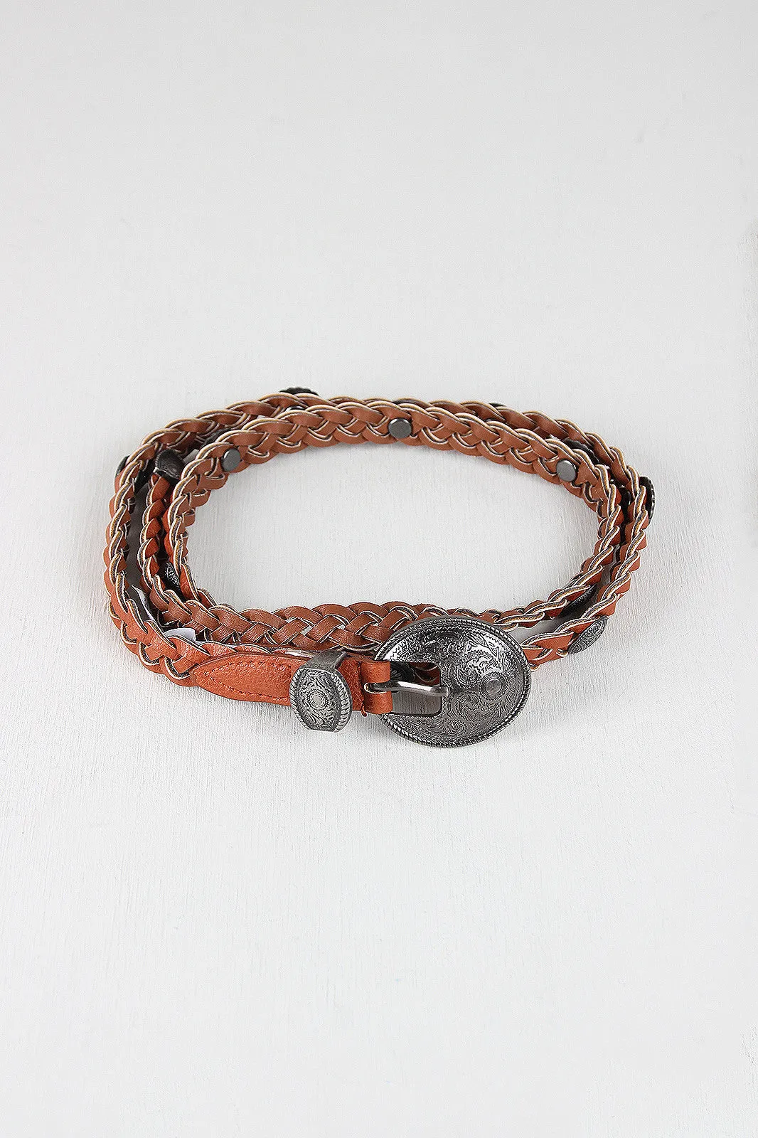 Skinny Braided Concho Belt