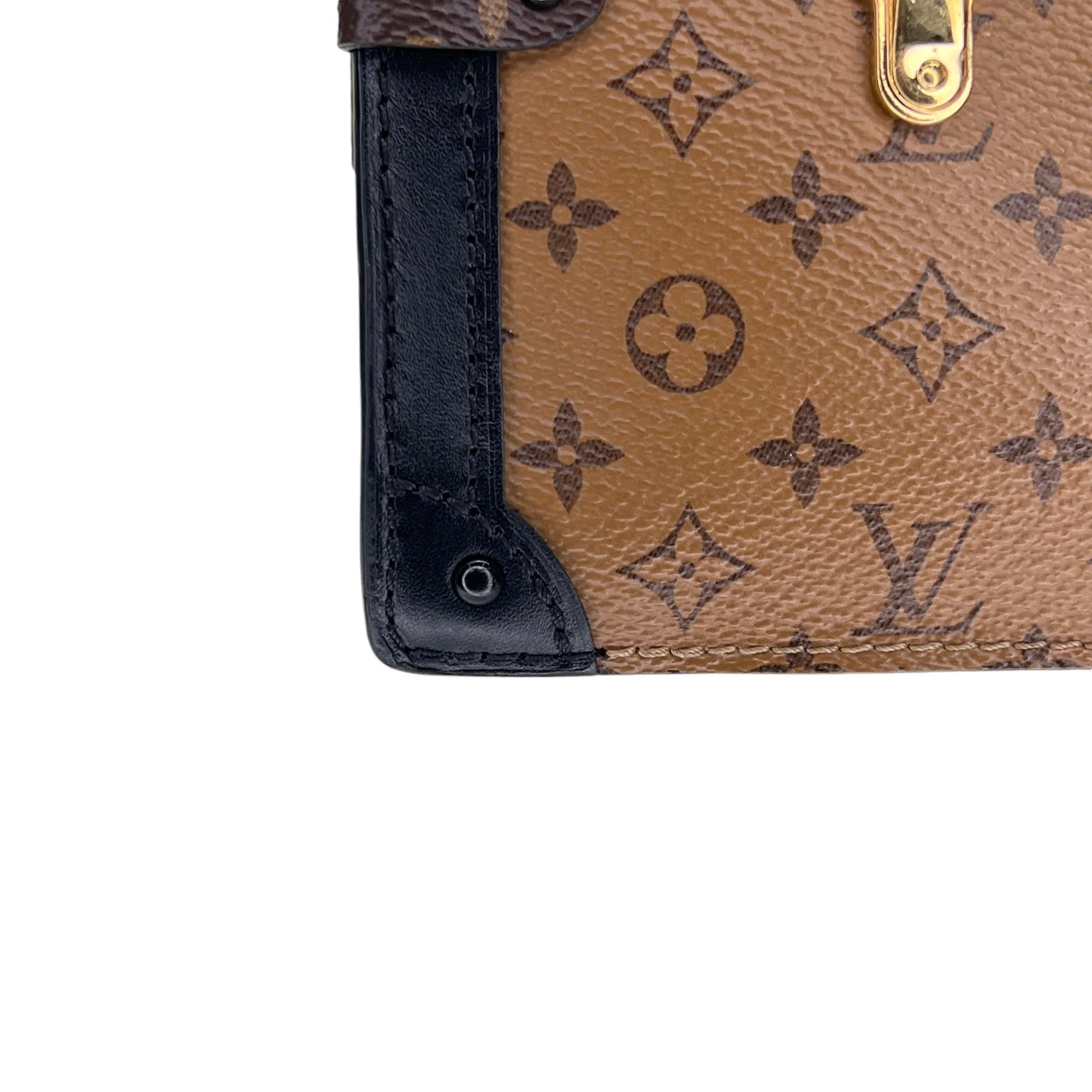 Soft Trunk Brown Crossbody Bag in Monogram Coated Canvas, Gold hardware