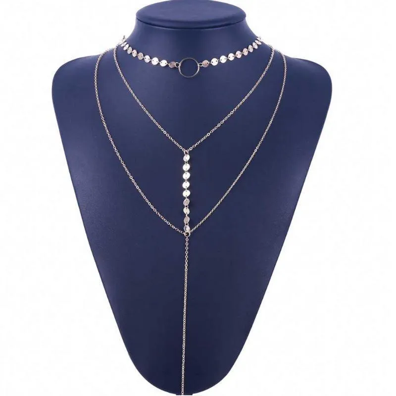 Three-Layer Lariat Choker Necklace