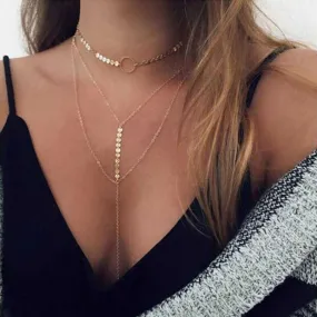 Three-Layer Lariat Choker Necklace