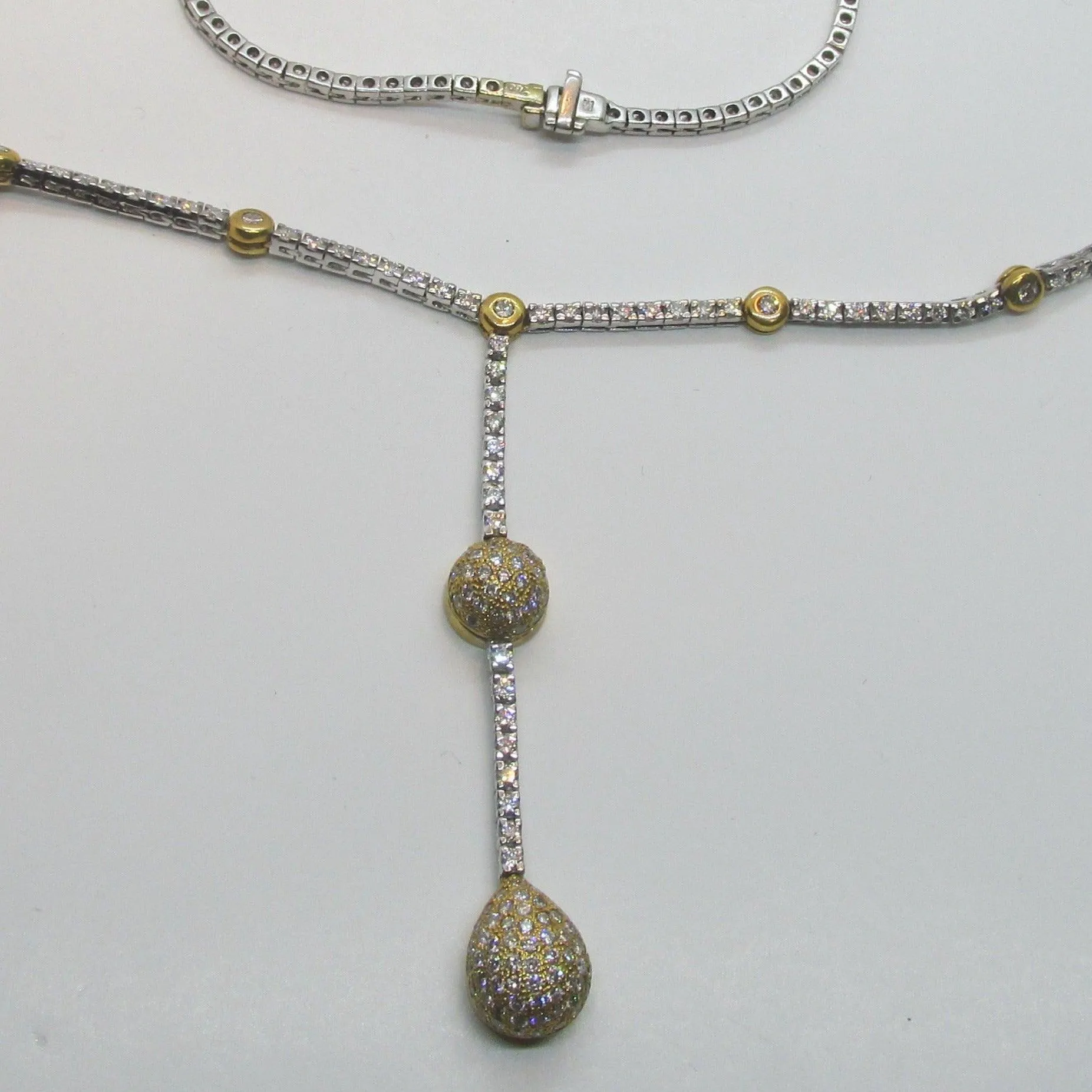 Two Tone Gold Diamond Drop Necklace