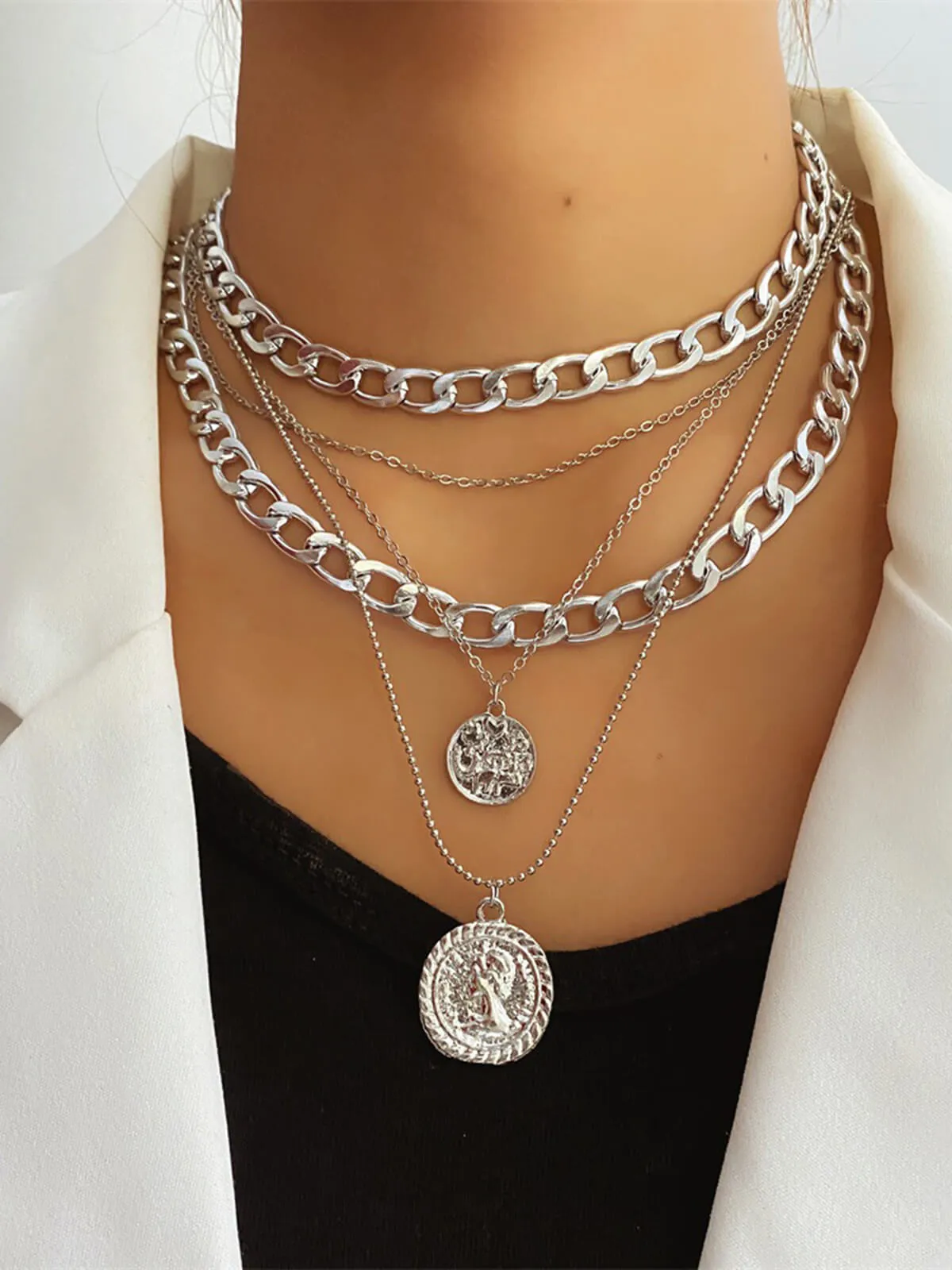 Vintage Coin Chains Layered Necklaces