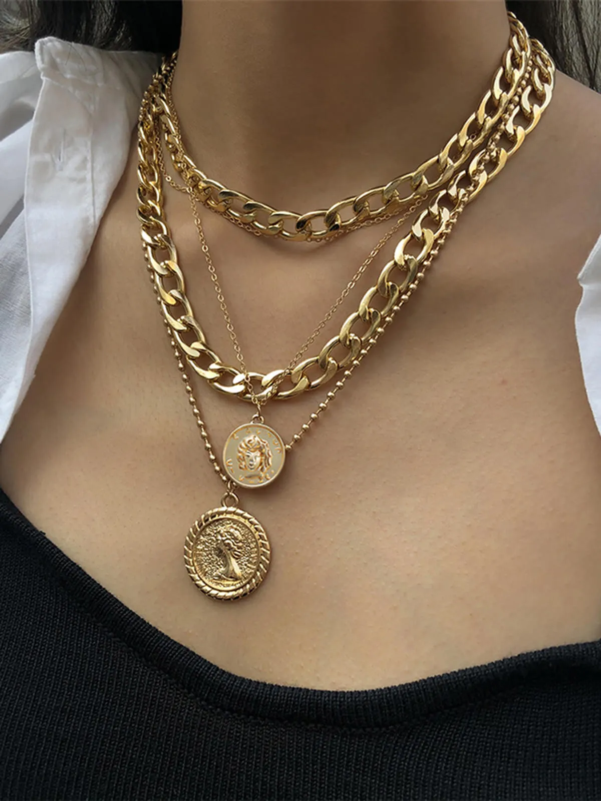 Vintage Coin Chains Layered Necklaces