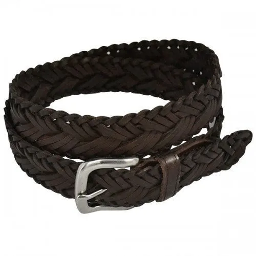 WYATT - Mens Chocolate Genuine Leather Braided Belt